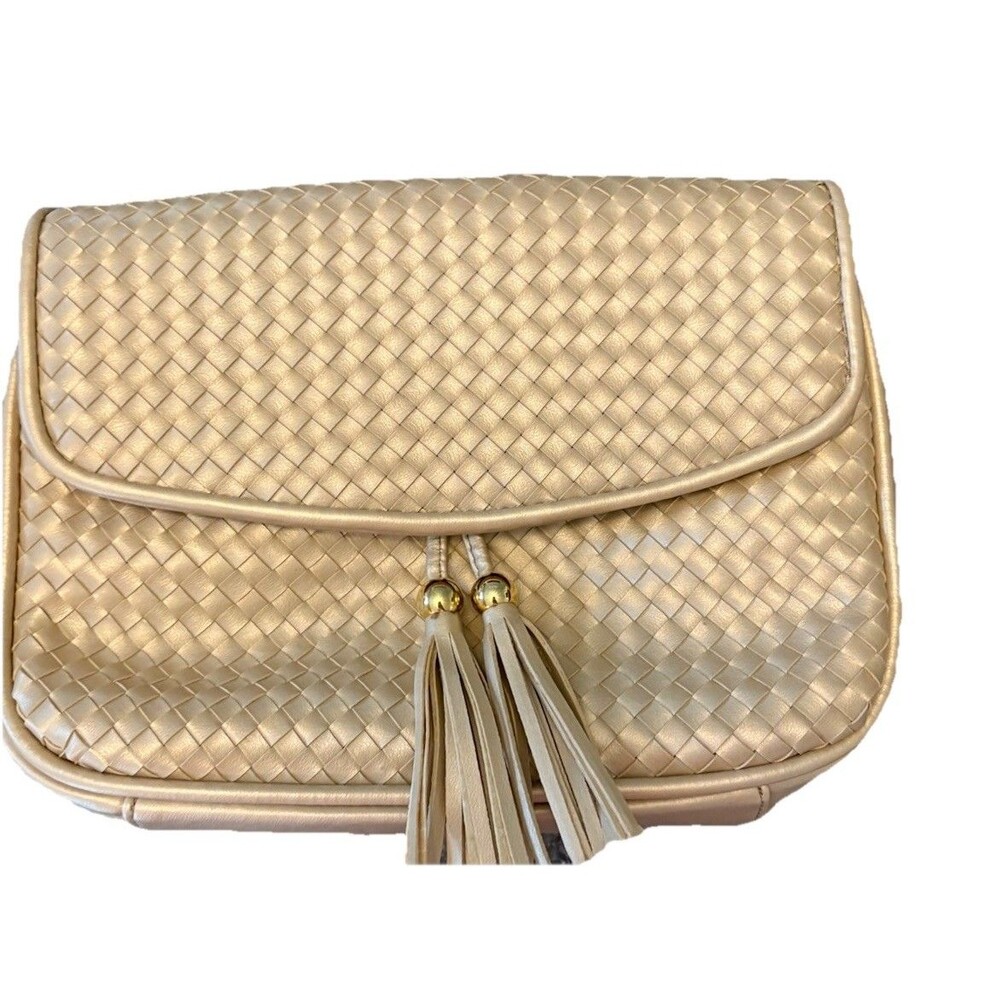 Gold Woven Tasseled Clutch Boho Summer Vacation Resort Wedding Casual Purse Bag